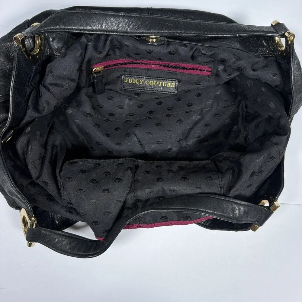 Vintage Y2K Juicy Couture Black Leather Hand Bag Purse Studded Key Hobo